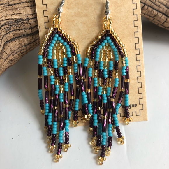 Jewelry - Purple, turquoise and gold Boho dangle beaded